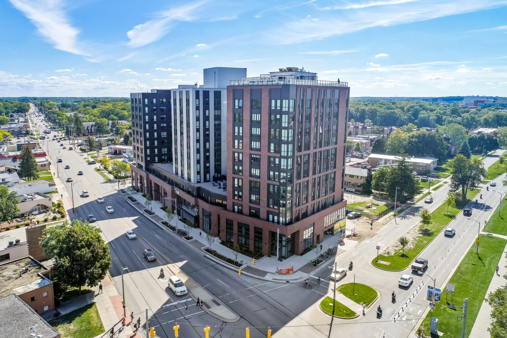 aerial view of The Hub budling side